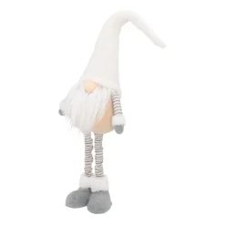 Weihnachtswichtel Mit Teleskopbeinen, Weiß, Stoff, 65 Cm