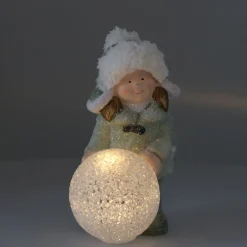 Winterkind Mädchen Mit LED-Kugel, Keramik, 19 Cm